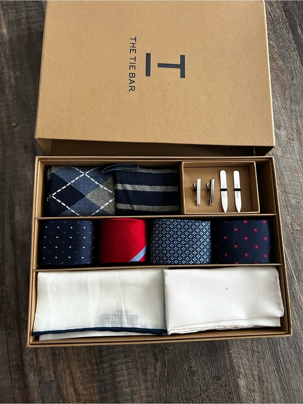 The Tie Bar Men's Accessory Set - Navy, Red, Cream